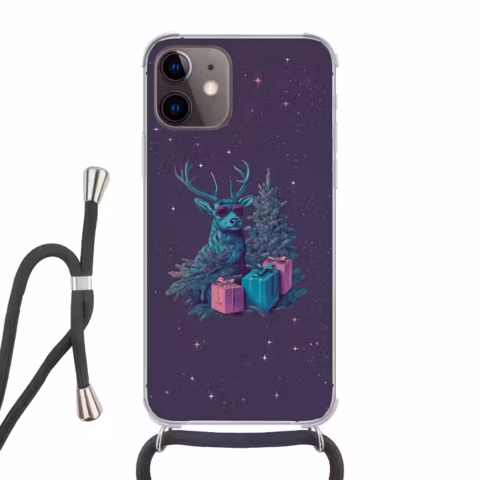 Telefoonhoesje met koord - Rendier - Zonnebril - Neon - Kerstboom