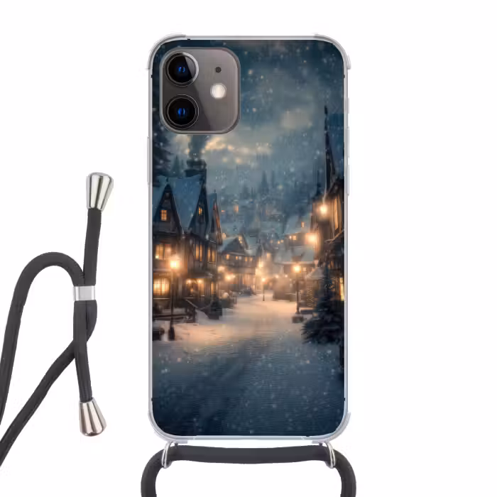 Telefoonhoesje met koord - Winterdorp - Sneeuw - Donker