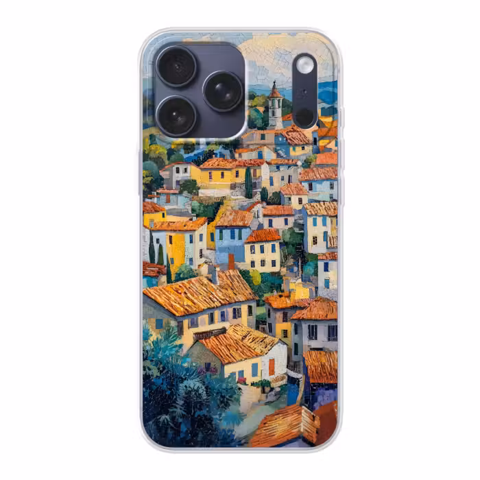 Telefoonhoesje Softcase - Dorp - Heuvels - Landschap - Bomen
