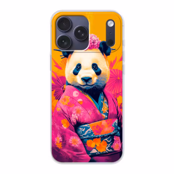 Telefoonhoesje Softcase - Kimono - Roze - Panda - Bloemenkroon