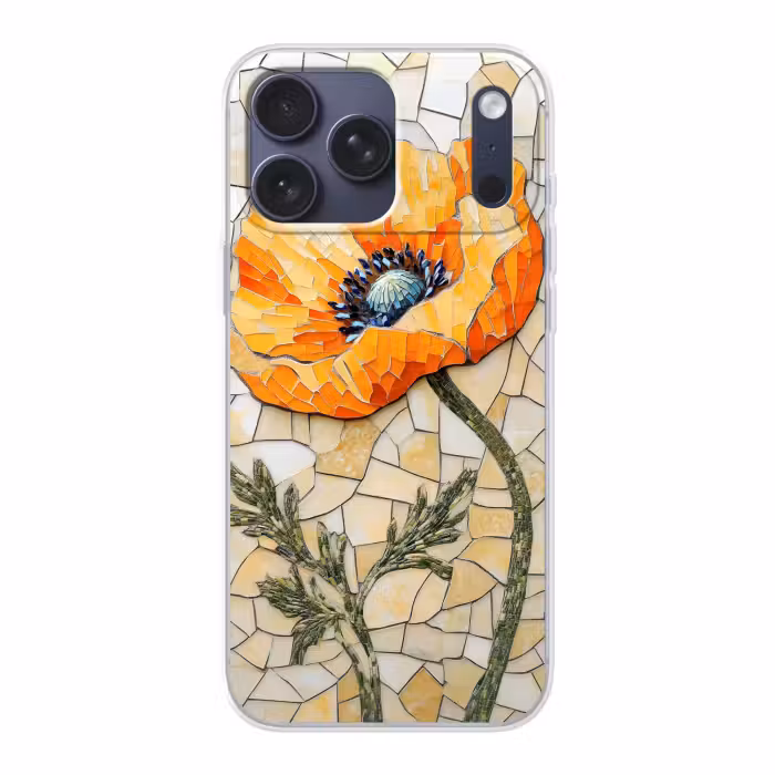 Telefoonhoesje Softcase - Klaprozen - Oranje - Mozaïek - Bladeren