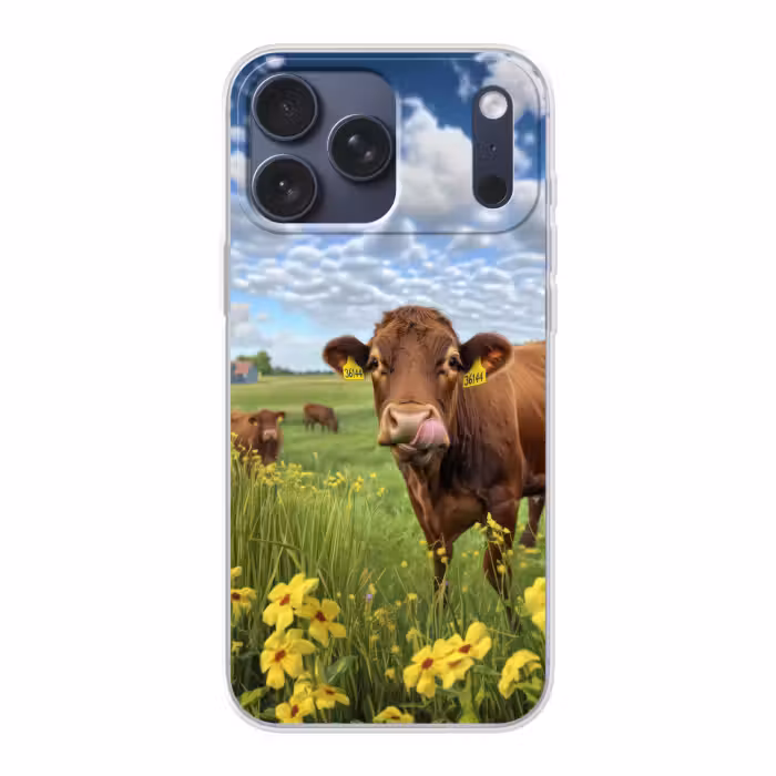 Telefoonhoesje Softcase - Koe - Weide - Bloemen