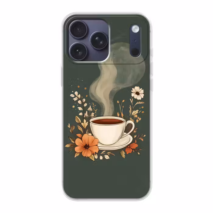 Telefoonhoesje Softcase - Kop - Bloemen - Groen - Koffie