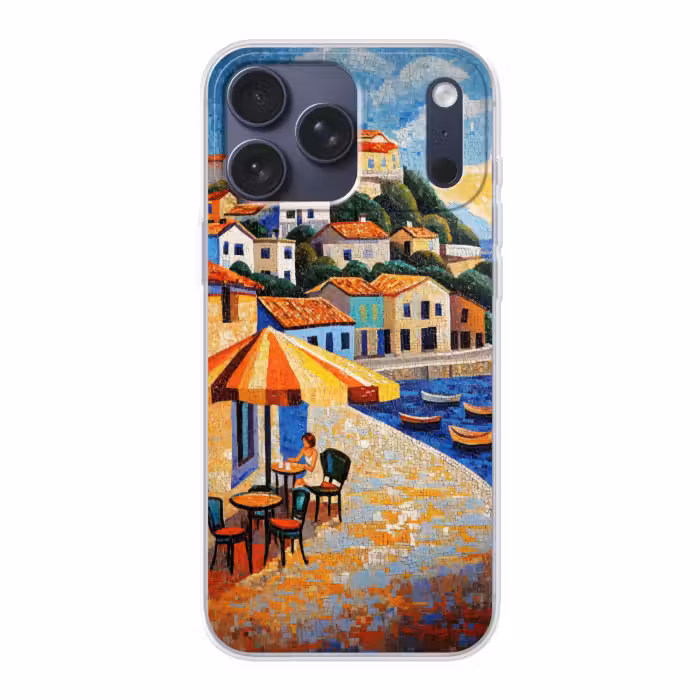 Telefoonhoesje Softcase - Kustdorp - Huisjes - Mozaïek - Zee