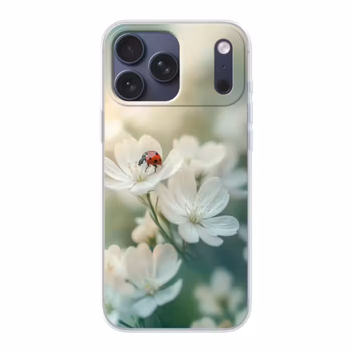 Telefoonhoesje Softcase - Lieveheersbeestje - Bloemen - Wit