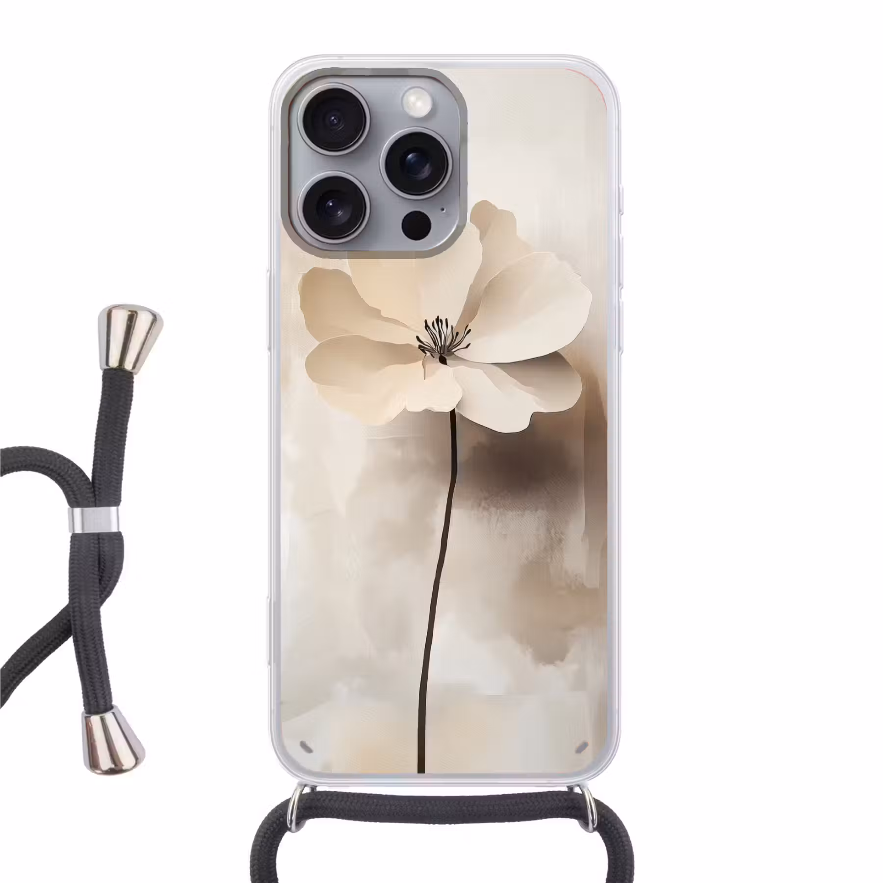 Telefoonhoesje met koord - Bloem - Beige - Verf - Schaduw