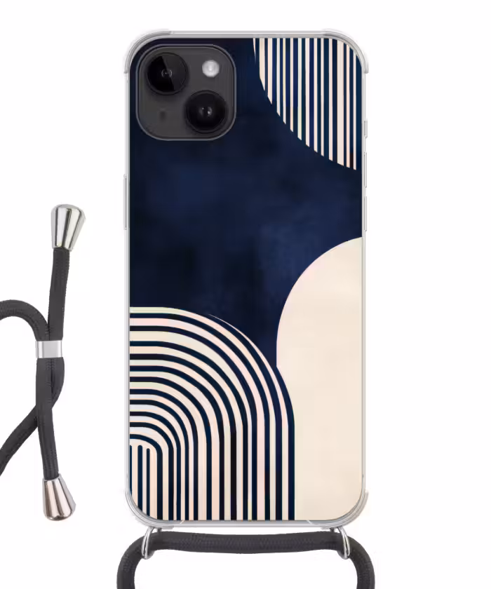 Telefoonhoesje met koord - Donkerblauw - Abstract - Lijnen