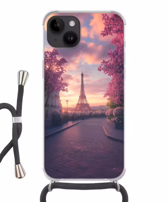 Telefoonhoesje met koord - Eiffeltoren - Parijs - Roze