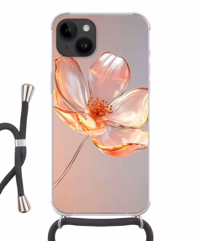 Telefoonhoesje met koord - Glazen - Bloem - Roze