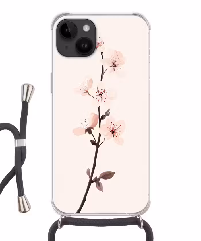 Telefoonhoesje met koord - Minimalistisch - Bloesem - Tak - Roze