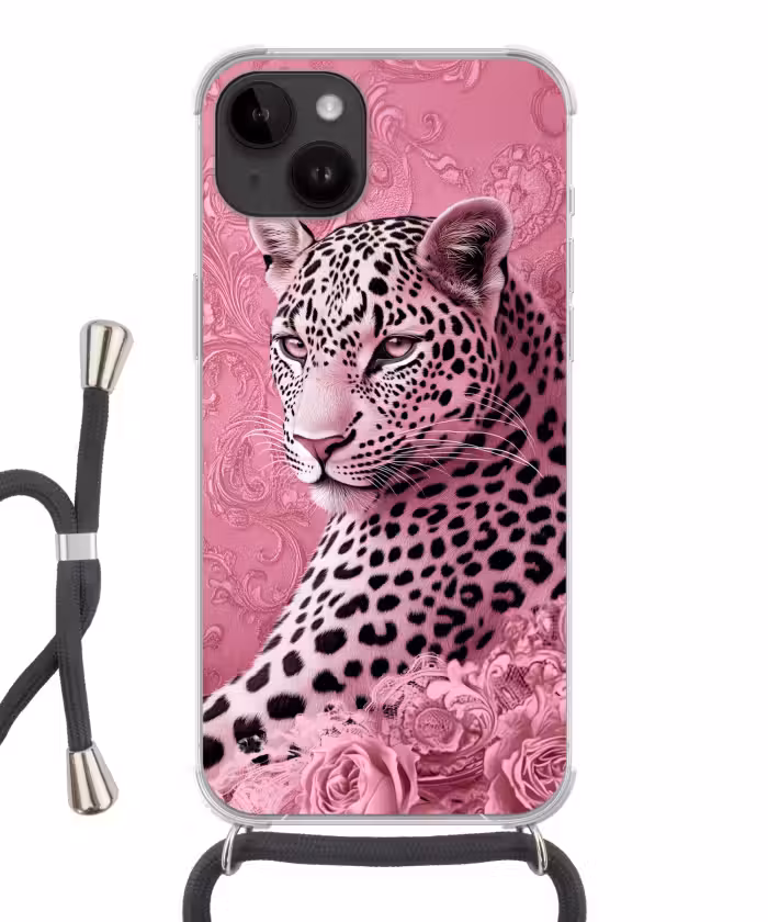 Telefoonhoesje met koord - Panter - Luxe - Roze