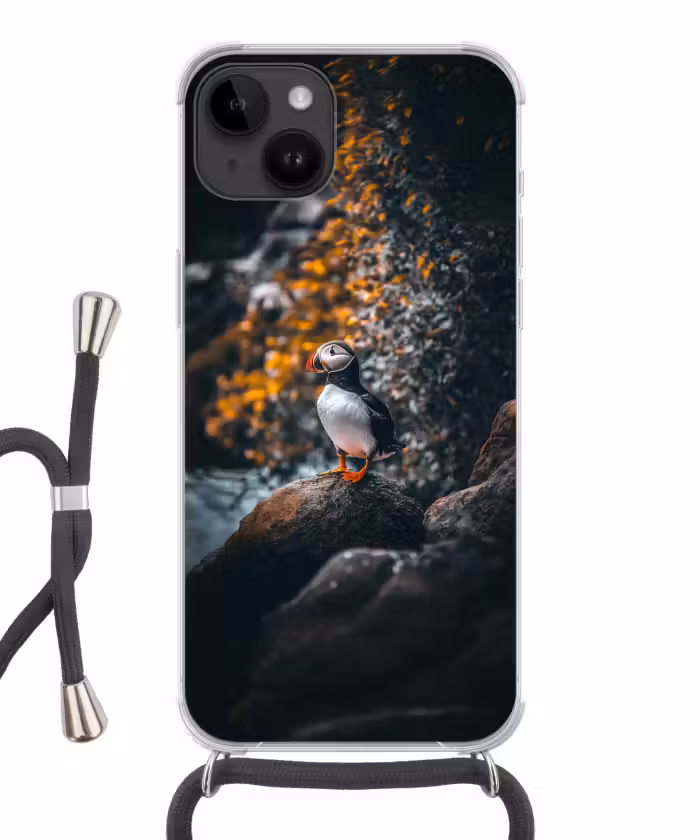 Telefoonhoesje met koord - Papegaai - Vogel - Rots - Wit