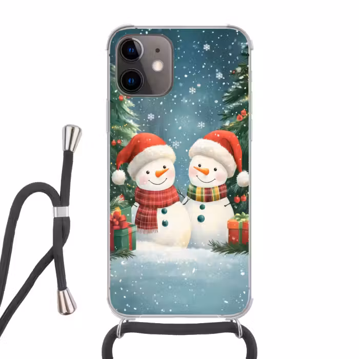 Telefoonhoesje met koord - Sneeuwpop - Kerstsneeuw - Groen - Rood