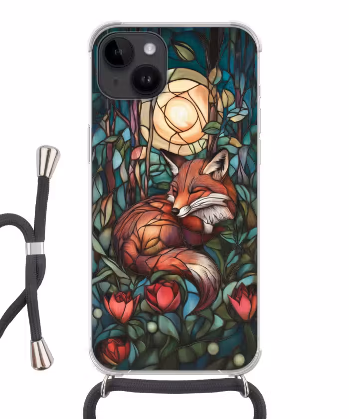 Telefoonhoesje met koord - Vos - Mozaïek - Bos - Maan
