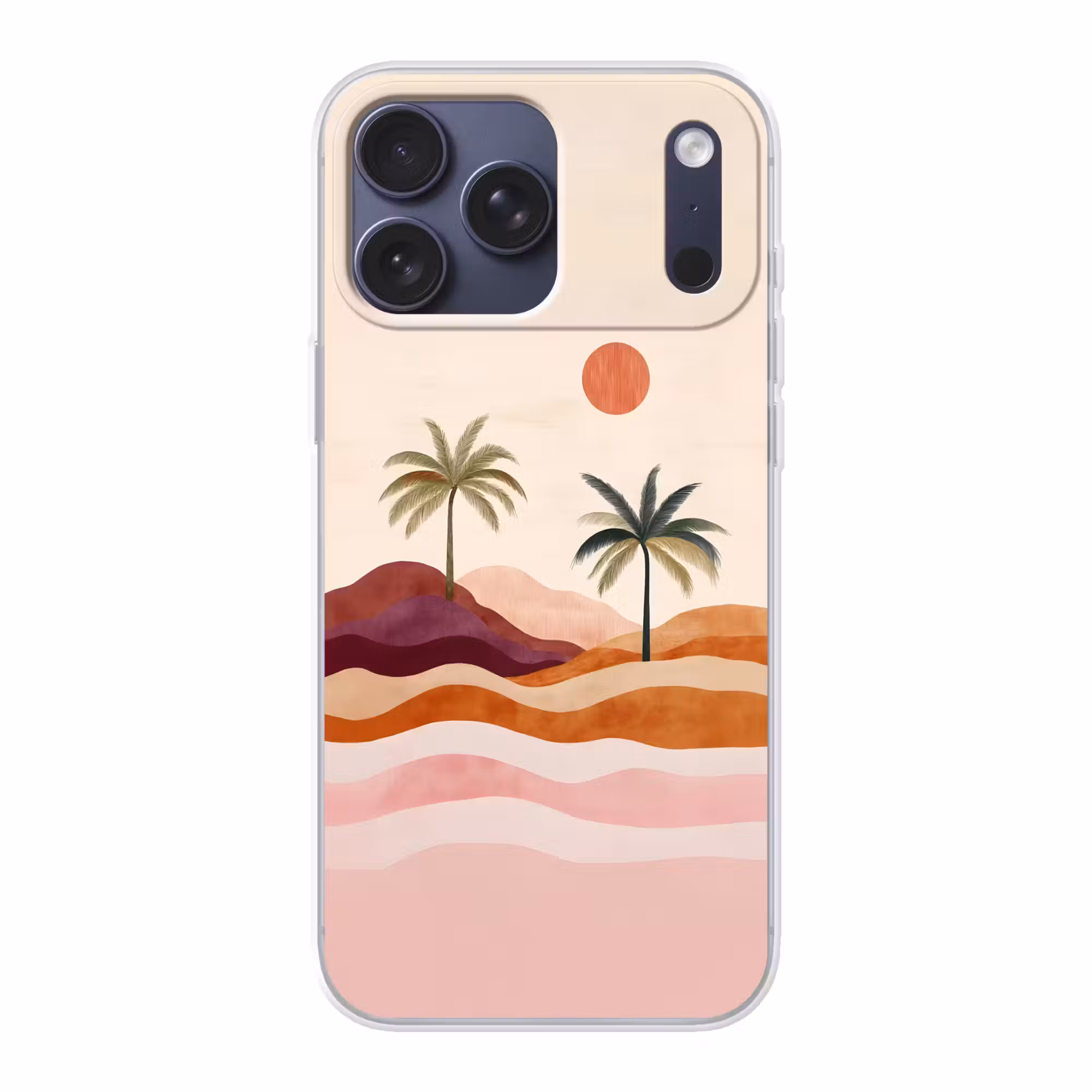 Telefoonhoesje Softcase - Palmbomen - Abstract - Zon - Heuvels