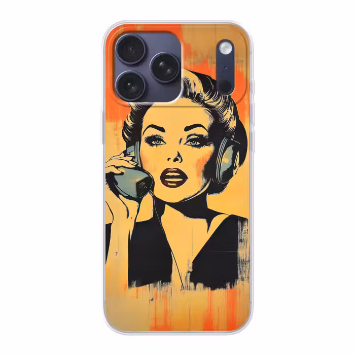 Telefoonhoesje Softcase - Retro - Vrouw - Koptelefoon - Oranje