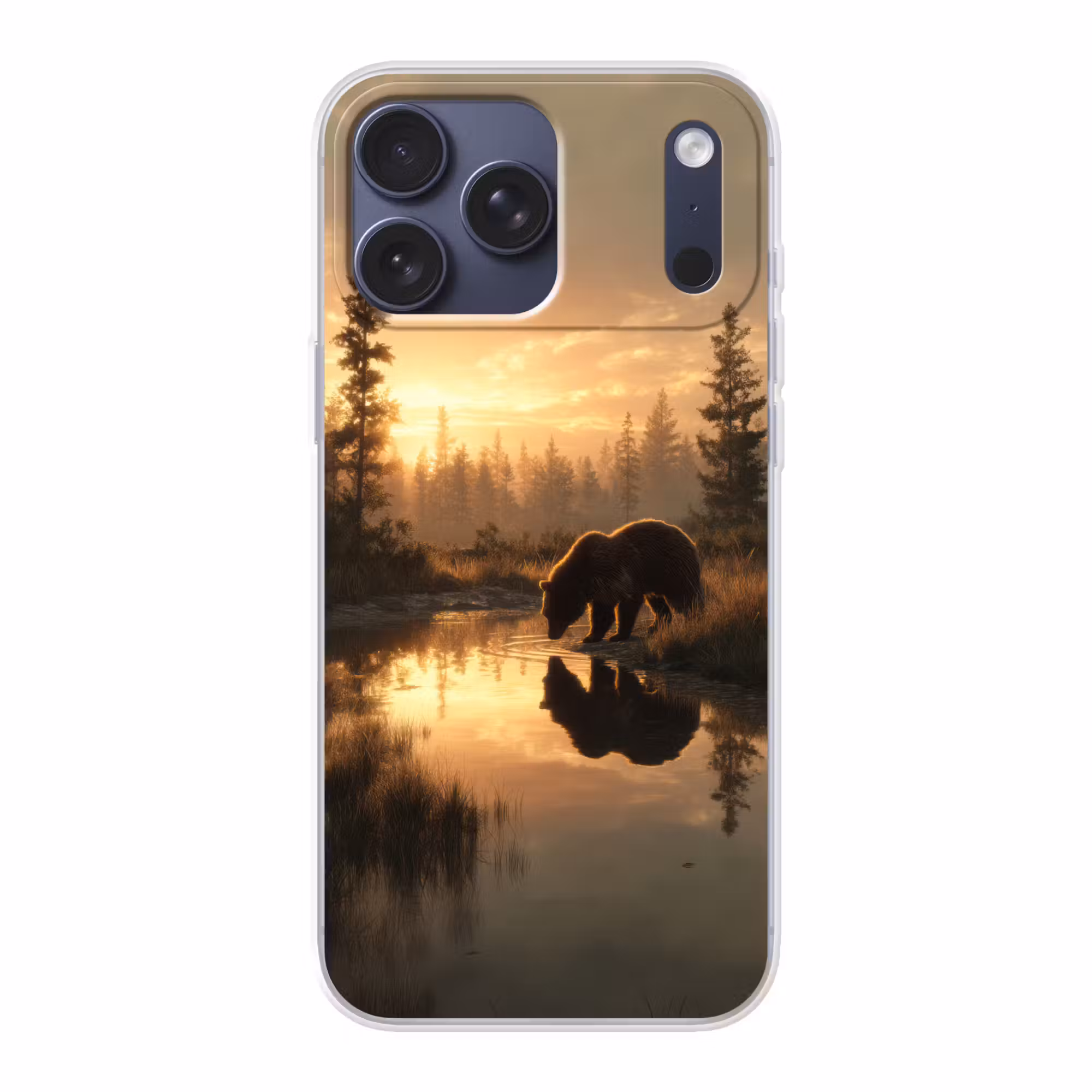 Telefoonhoesje Softcase - Beer - water - Bos - Ochtendlicht