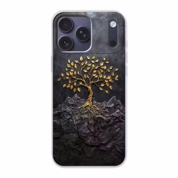 Telefoonhoesje Softcase - Bladeren - Goud - Boom - Rots
