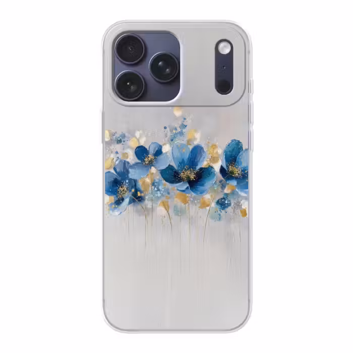Telefoonhoesje Softcase - Blauwe Bloemen met Goud