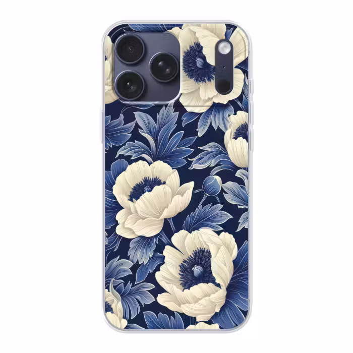 Telefoonhoesje Softcase - Bloemen - Patroon - Blauw - Wit