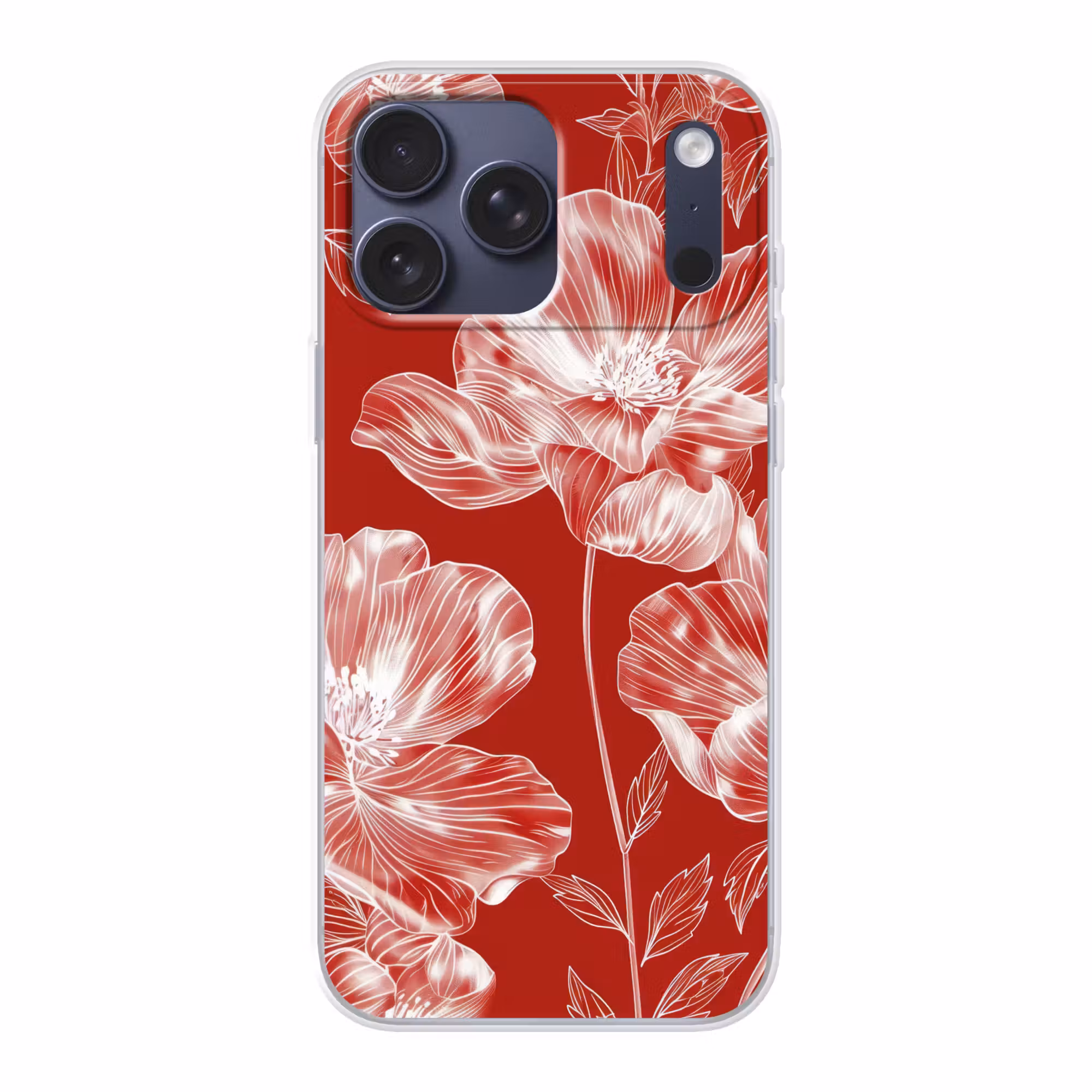 Telefoonhoesje Softcase - Bloemen - Patroon - Rood - Wit