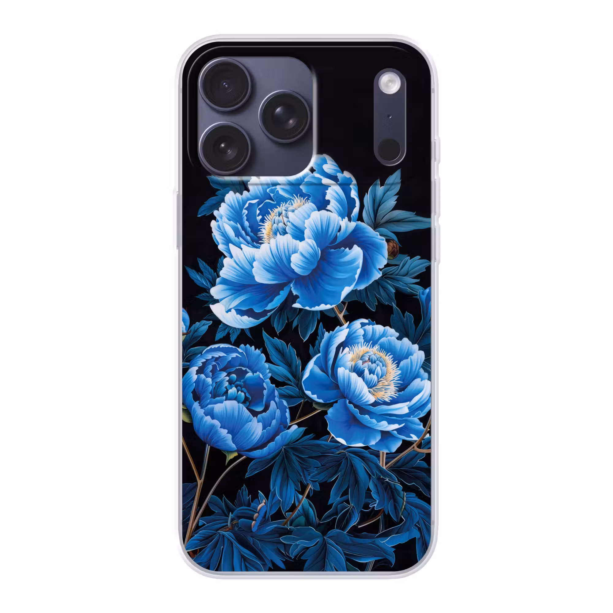 Telefoonhoesje Softcase - Bloemen - Zwart - Blauw - Modern