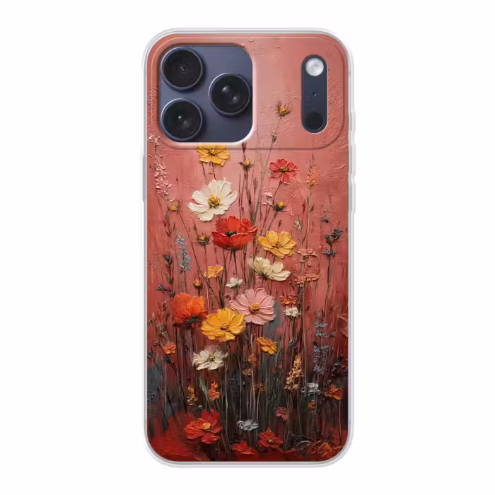 Telefoonhoesje Softcase - Wilde Bloemen Rode Achtergrond