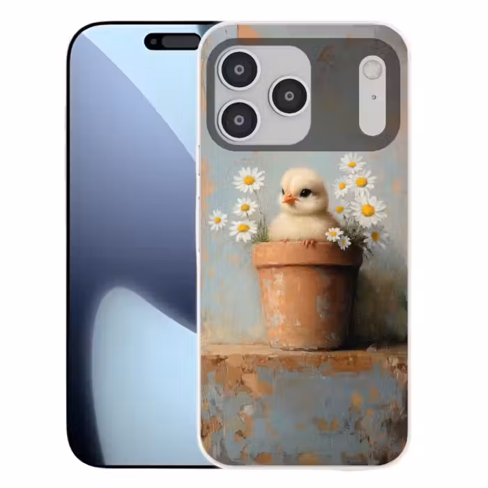 Telefoonhoesje Softcase - Bloempot - Kuiken - Bloemetjes