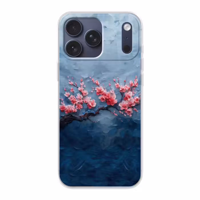 Telefoonhoesje Softcase - Roze Bloesemtak Blauwe Achtergrond