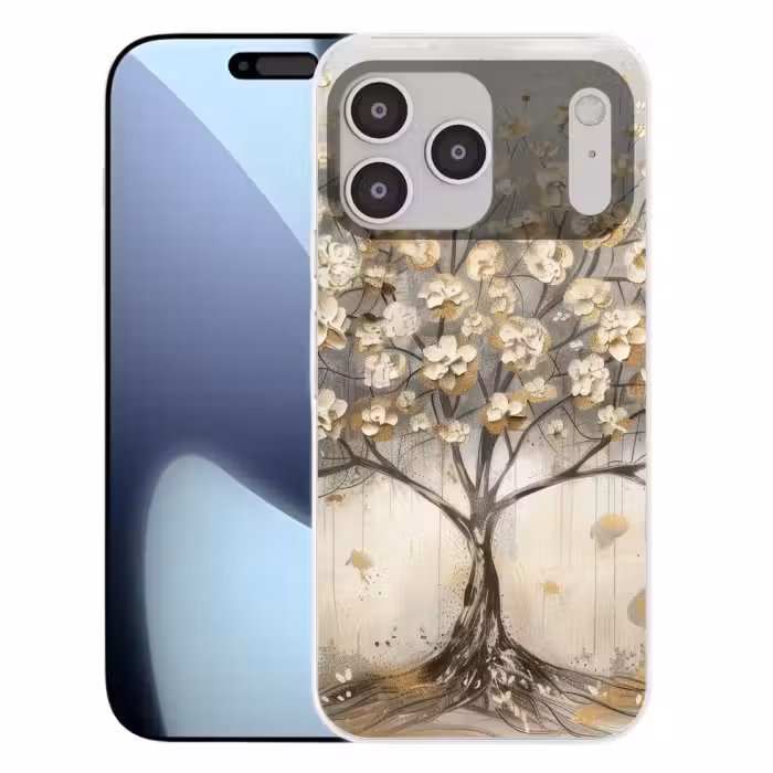 Telefoonhoesje Softcase - Boom - Beige - Goud - Verflook - Grijs