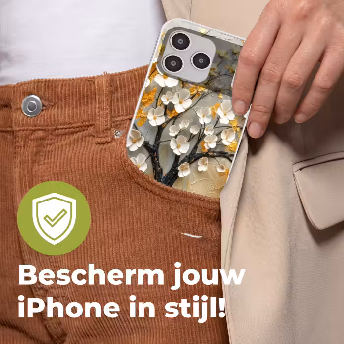 Telefoonhoesje Softcase - Boom - Bloemen - Goud - Beige