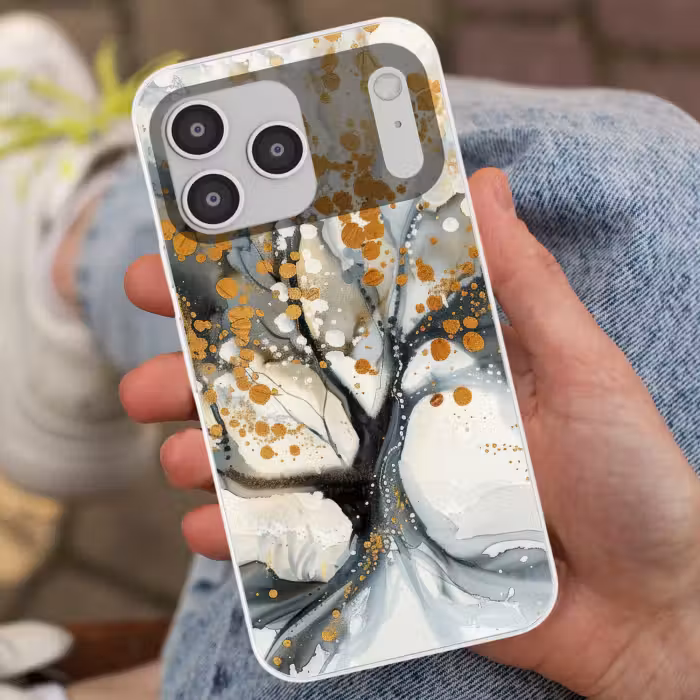 Telefoonhoesje Softcase - Boom - Modern - Abstract - Goud - Zwart - Wit