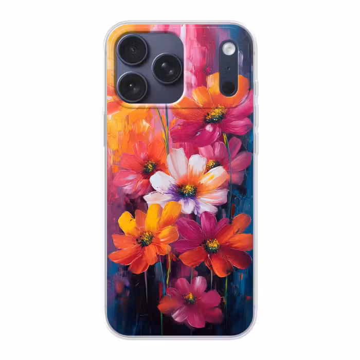 Telefoonhoesje Softcase - Oranje Roze Bloemen Olieverf