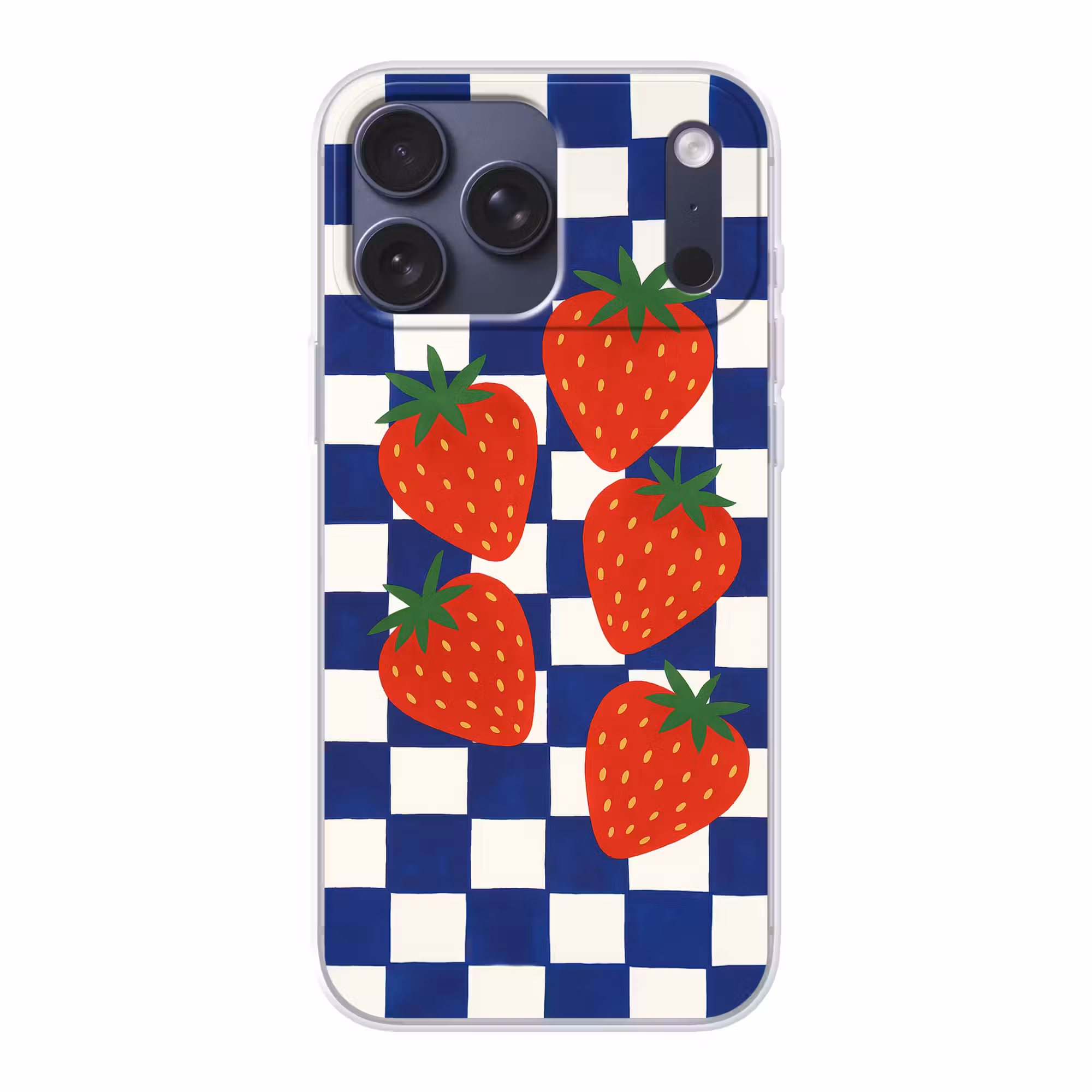 Telefoonhoesje Softcase - Geblokt - Blauw - Aardbeien