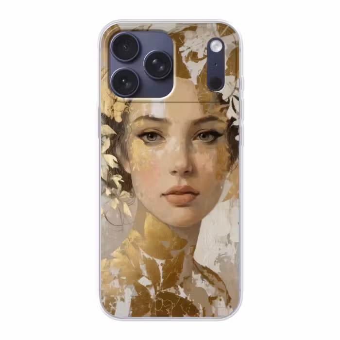 Telefoonhoesje Softcase - Gezicht - Vrouw - Bladeren - Goud