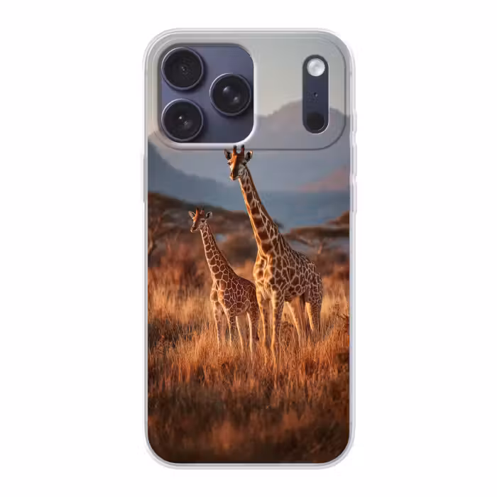 Telefoonhoesje Softcase - Giraffen - Hoog gras - Acaciabomen