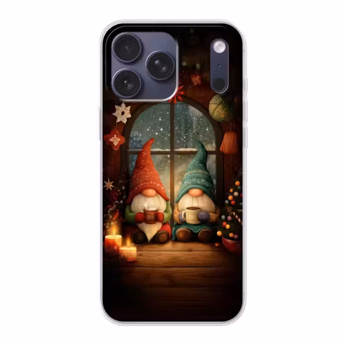Telefoonhoesje Softcase - Gnooms - Kerst - Raam - Kleurrijk