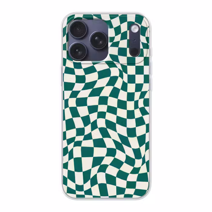 Telefoonhoesje Softcase - Golvende vakjes - Groen - Wit - Abstract