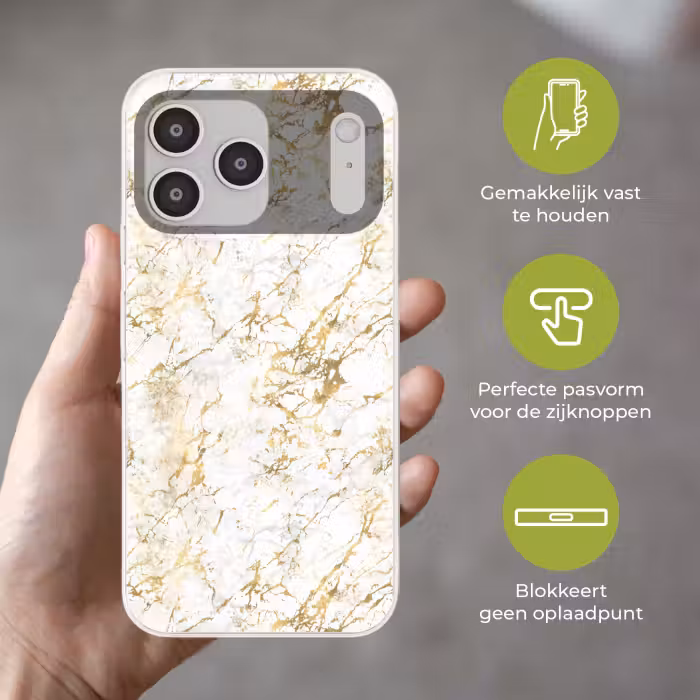 Telefoonhoesje Softcase - Goudspatten - Wit - Marmer