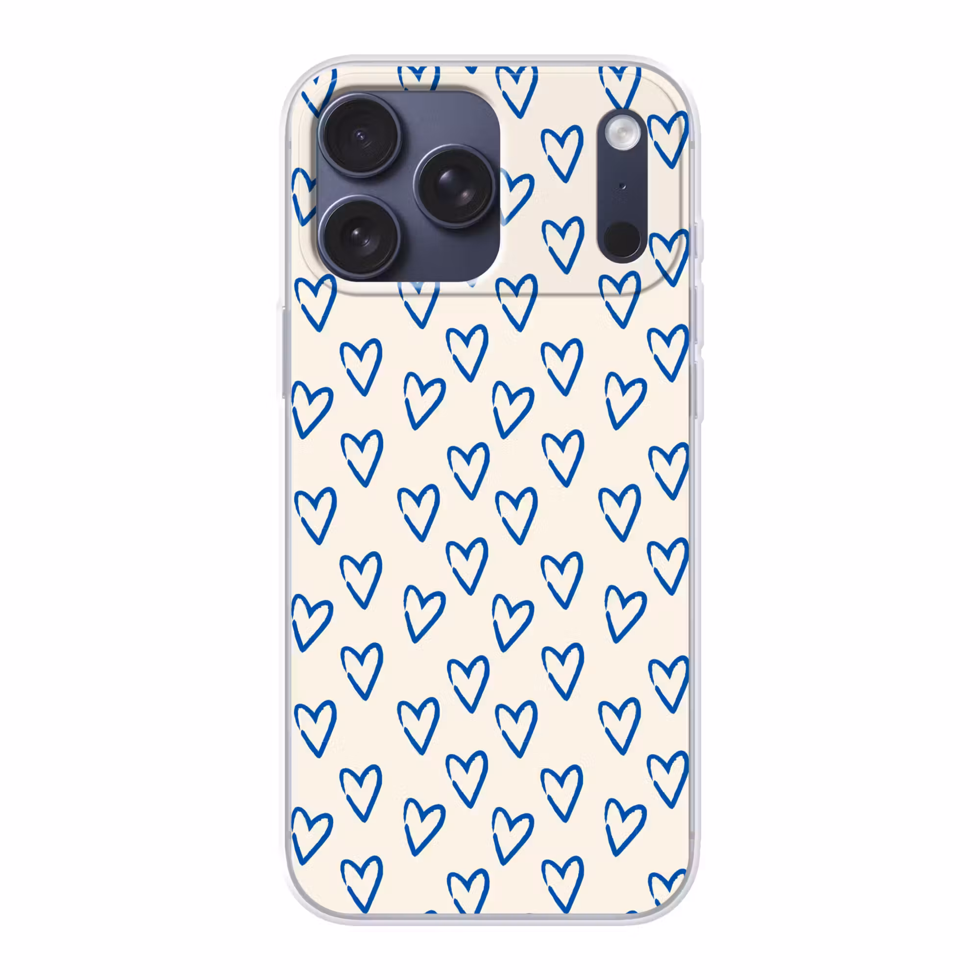 Telefoonhoesje Softcase - Hartjes patroon - Blauw - Beige - Liefde