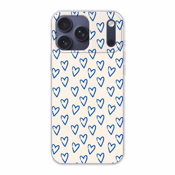 Telefoonhoesje Softcase - Hartjes patroon - Blauw - Beige - Liefde