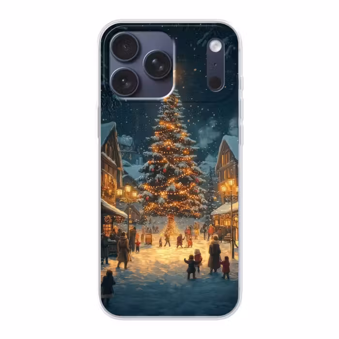 Telefoonhoesje Softcase - Kerstboom Dorpsplein Sneeuw