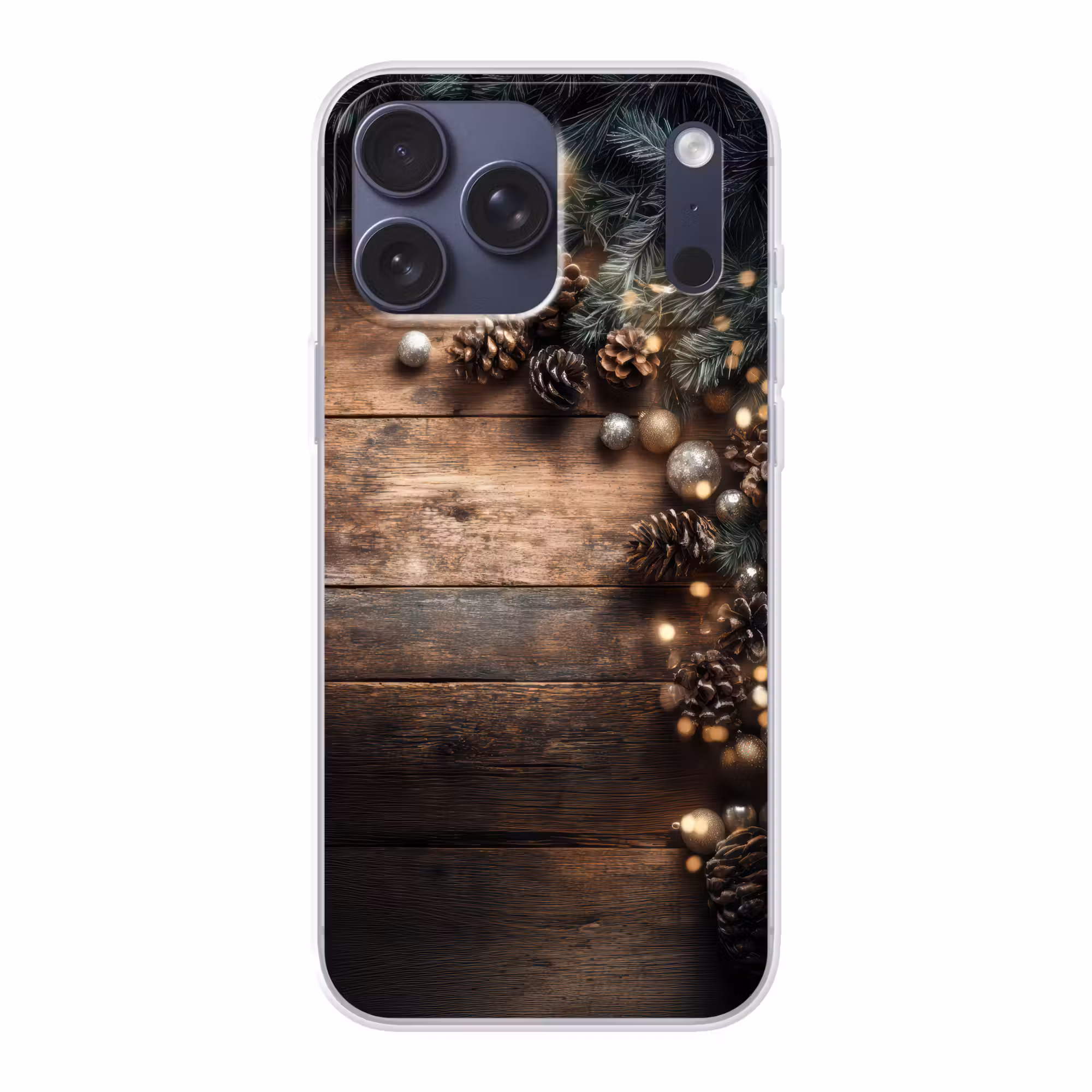 Telefoonhoesje Softcase - Kersthoekdecoratie - Dennenappels - Lichtjes