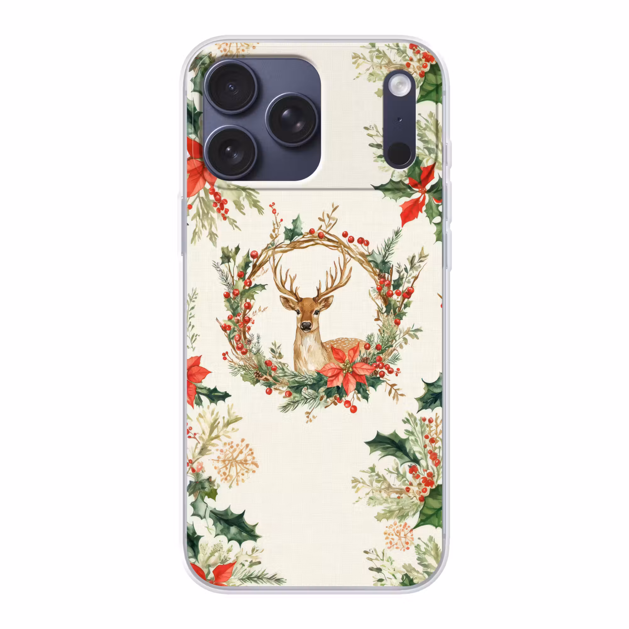 Telefoonhoesje Softcase - Kerstkrans - Hert - Hulst - Rood