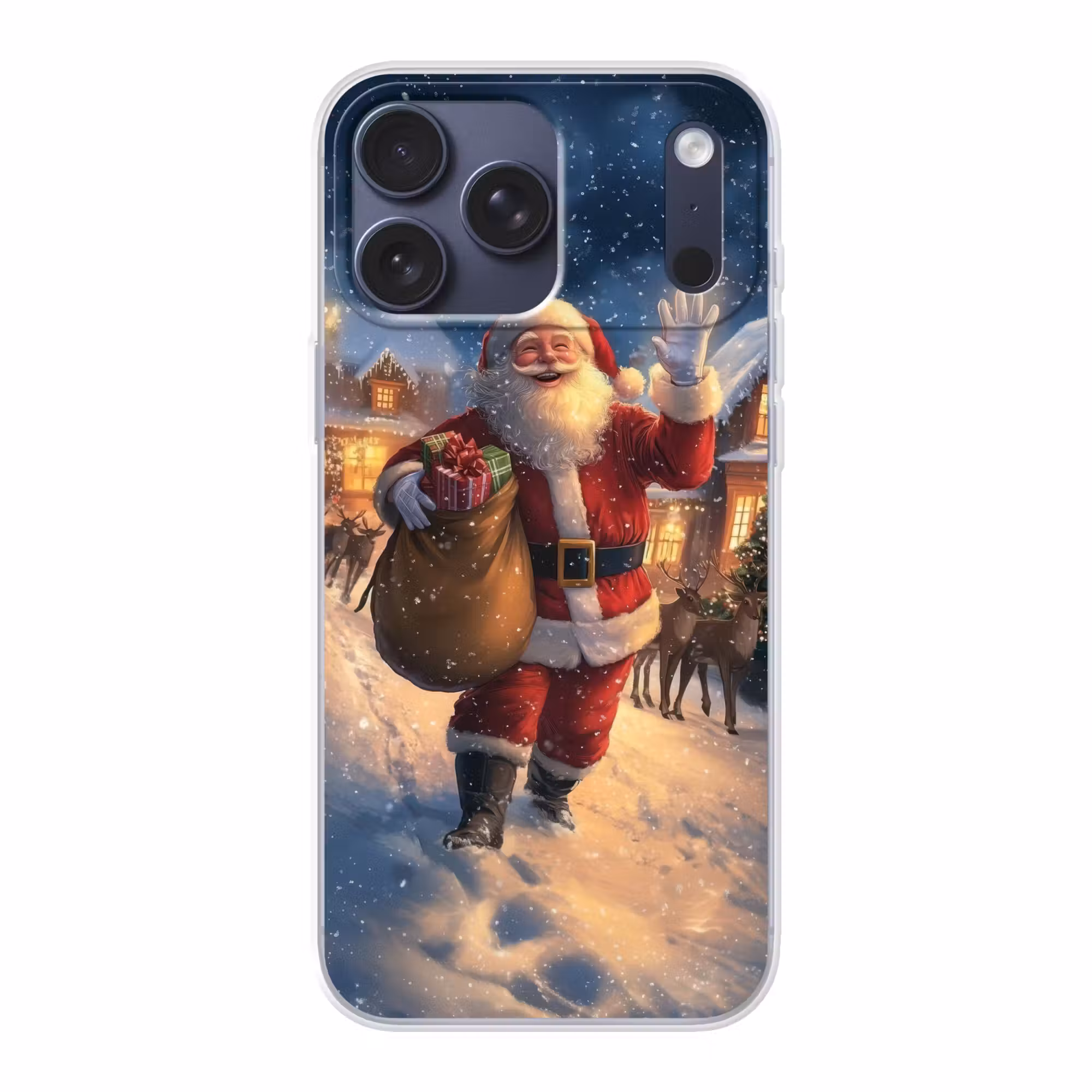 Telefoonhoesje Softcase - Kerstman - Dorp - Hert - Donker