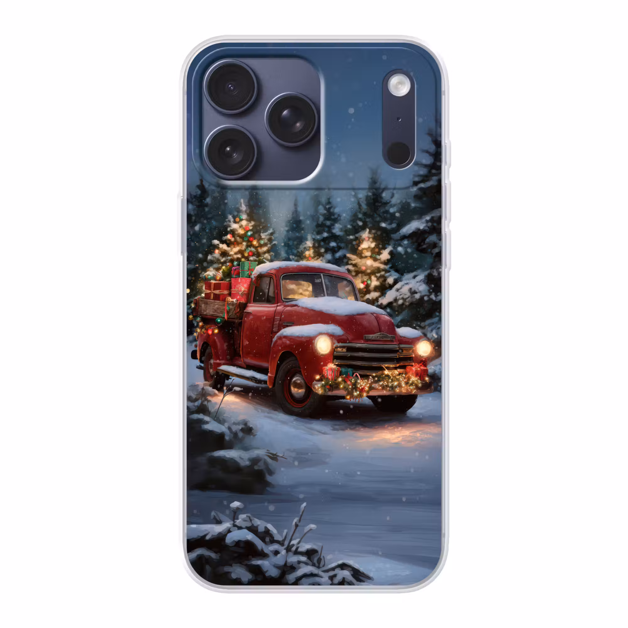 Telefoonhoesje Softcase - Kersttruck - Sneeuwbos - Rood