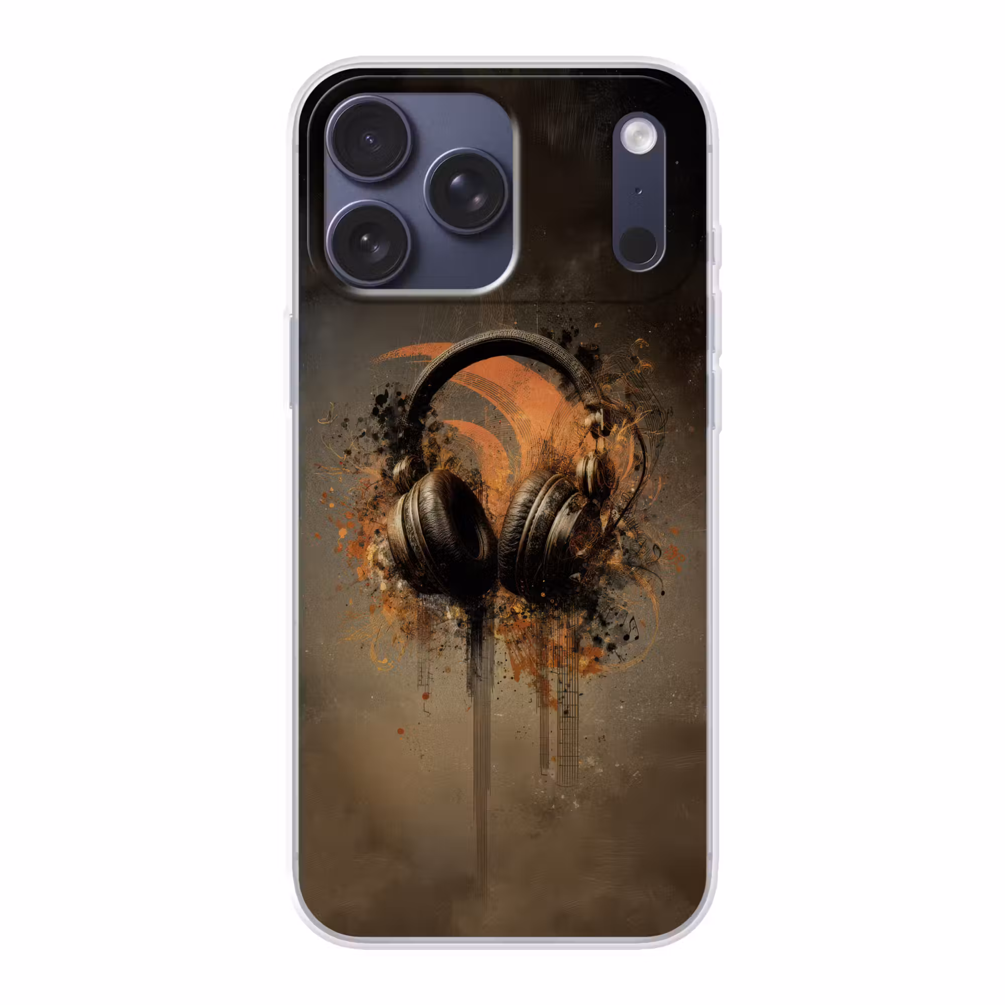 Telefoonhoesje Softcase - Koptelefoon - Bruin - Verf - Vintage