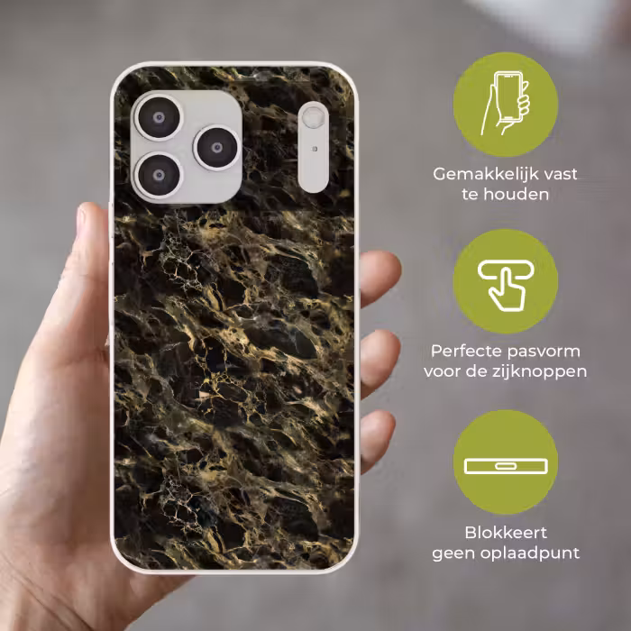 Telefoonhoesje Softcase - Kristal - Goud - Zwart - Marmer