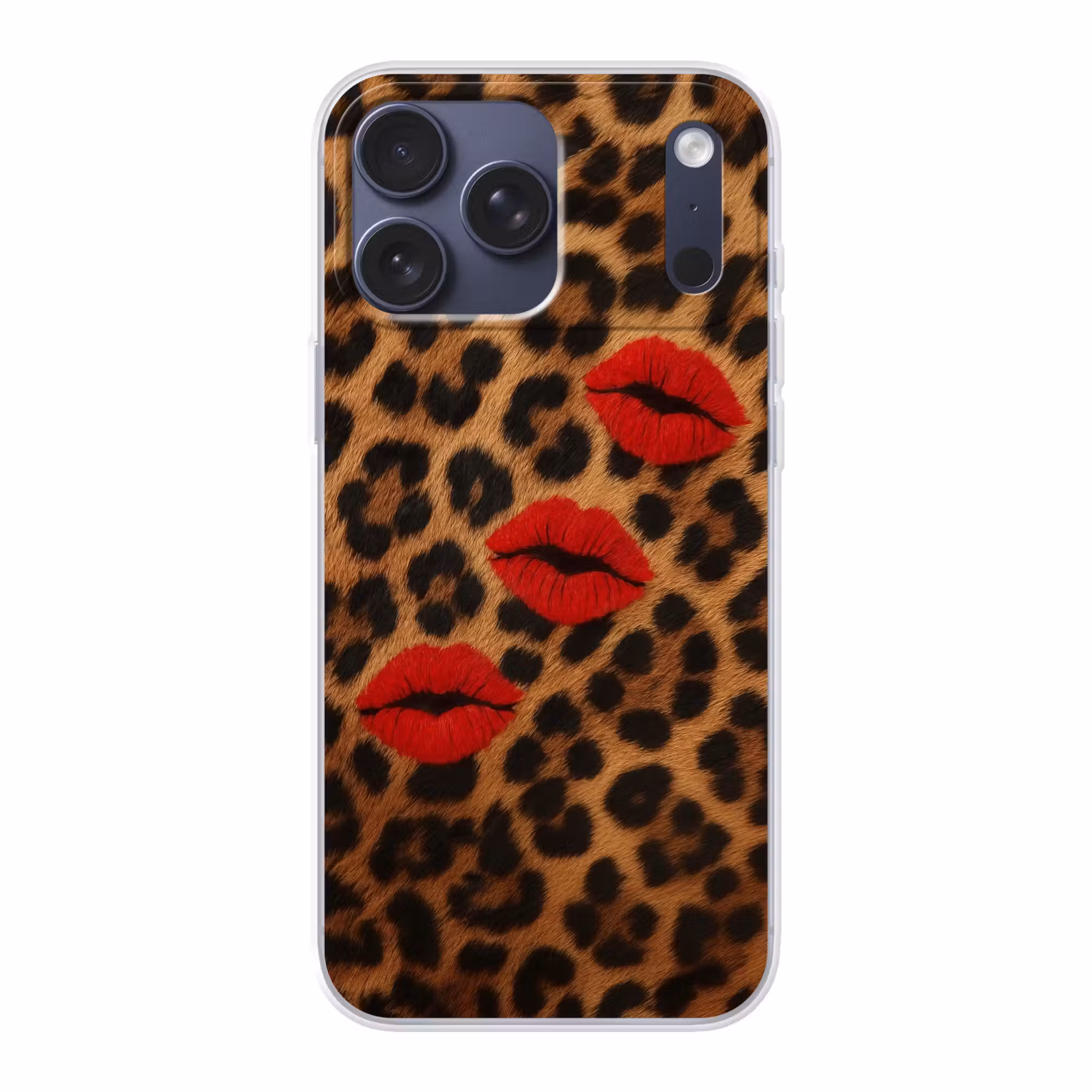 Telefoonhoesje Softcase - Lippen - Drie - Rood - Panterprint