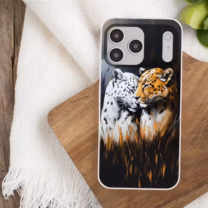 Telefoonhoesje Softcase - Luipaard - Oranje - Wit - Gras